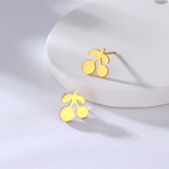 18k Gold Plated Stainless Steel Cherry Earrings - Picture 2 of 6